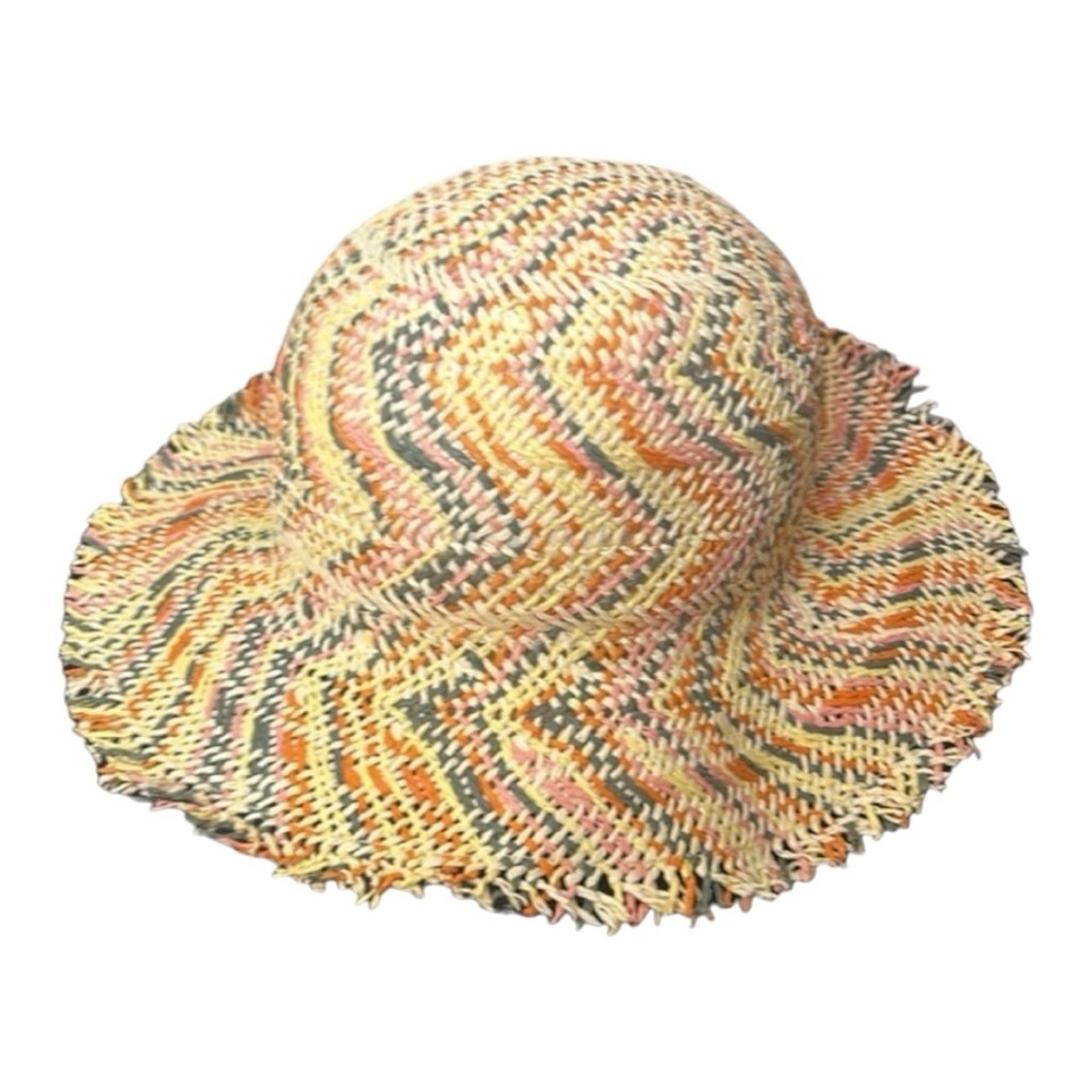 Echo NY Multicolour Paper Straw Brim Sun Hat Boho Chic Vacation Beach Hat NWT